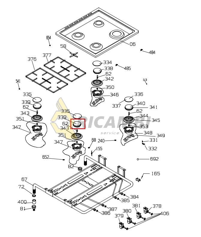 Capac arzator, beko Diametru: 62mm ochi mijlociu