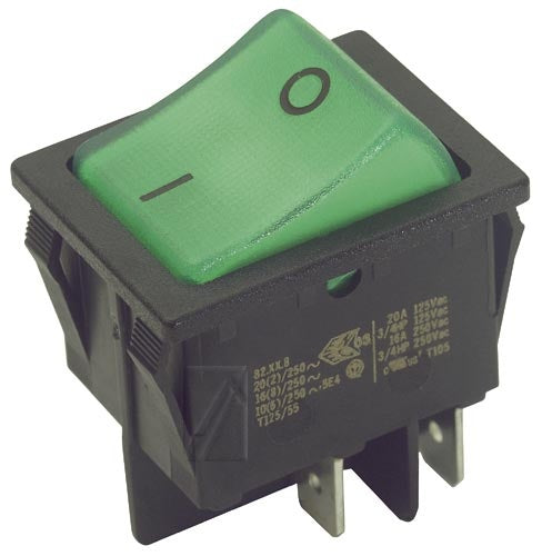 Intrerupator cu lumina verde, 2 circuite, 16a/250v 22x30 COM