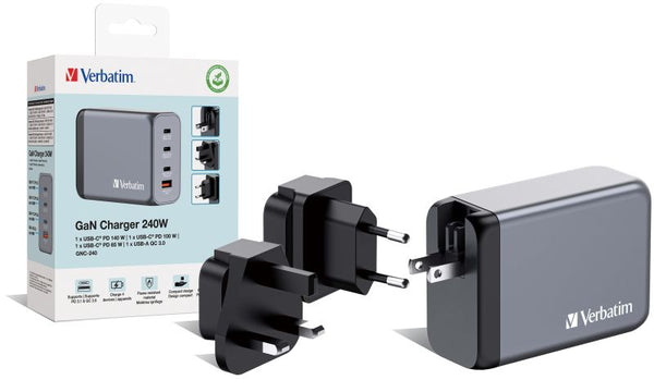 Gnc 240 gan ladeger t 240w eu uk us 3x usb c 1x usb a-VERBATIM