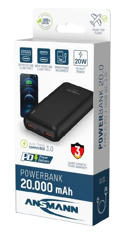 Pb320pd powerbank 20000 mah 20w pd power delivery -ANSMANN